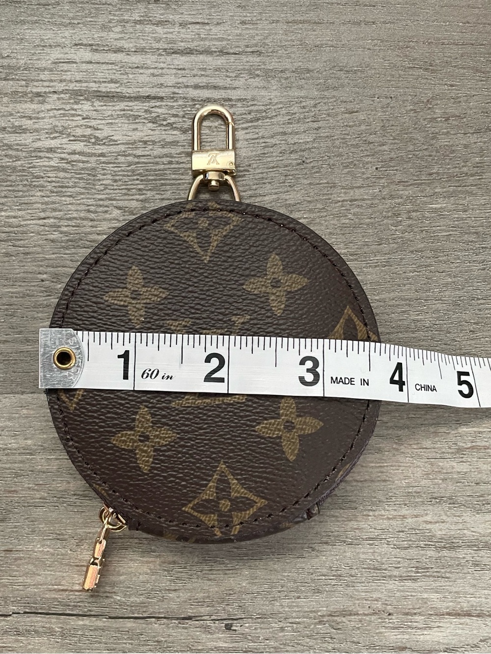 Brown Monogram Round Coin Purse Keychain Zip Pouch NWOT - Picture 4 of 5